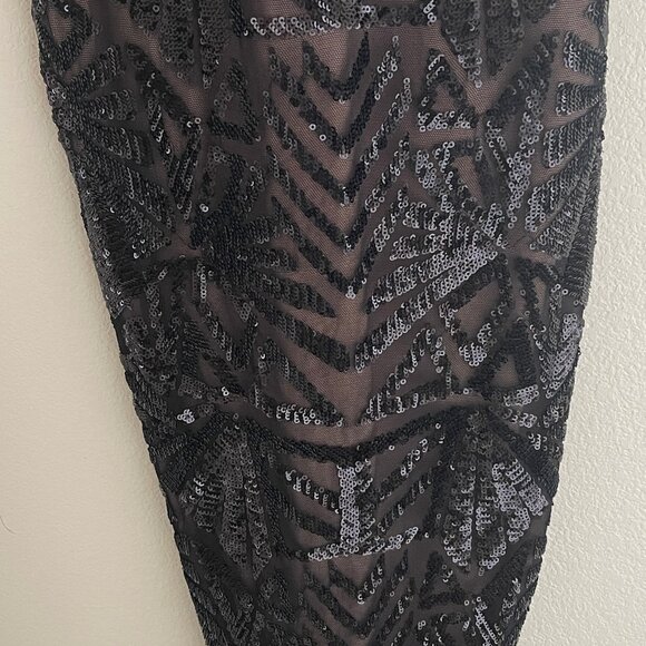 DRESS the POPULATION Black Cap Sleeve Sequin Midi Dress/Open Back: NWOT! SMALL - Picture 5 of 9